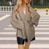 Women's Jacket Short Casual Lapel Waist Strap Solid Color Knitted Cardigan Sweater Jacket Knit Long Cardigan