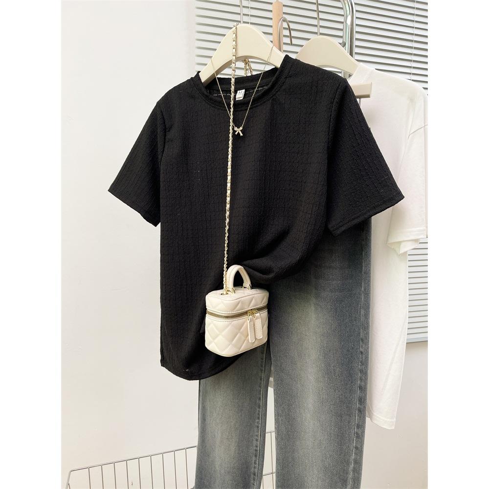Physical Breathable Pleated Design Short-sleeved Women's T-shirt Women's Summer Loose Korean Version Versatile Design Niche Top
