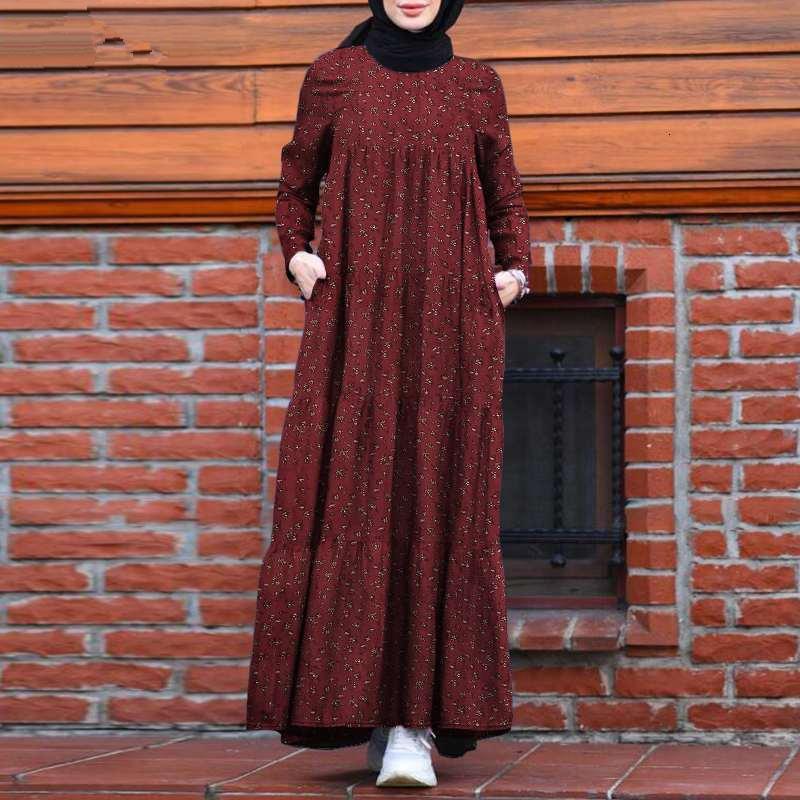 Women's Back Zipper Printed Vintage Cotton and Linen Multi-Layer Dress