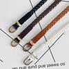 Women's Skinny Braided Leather Belts Vintage Thin Woven Waist Belts for Jeans Pants Dresses with Pin Buckle