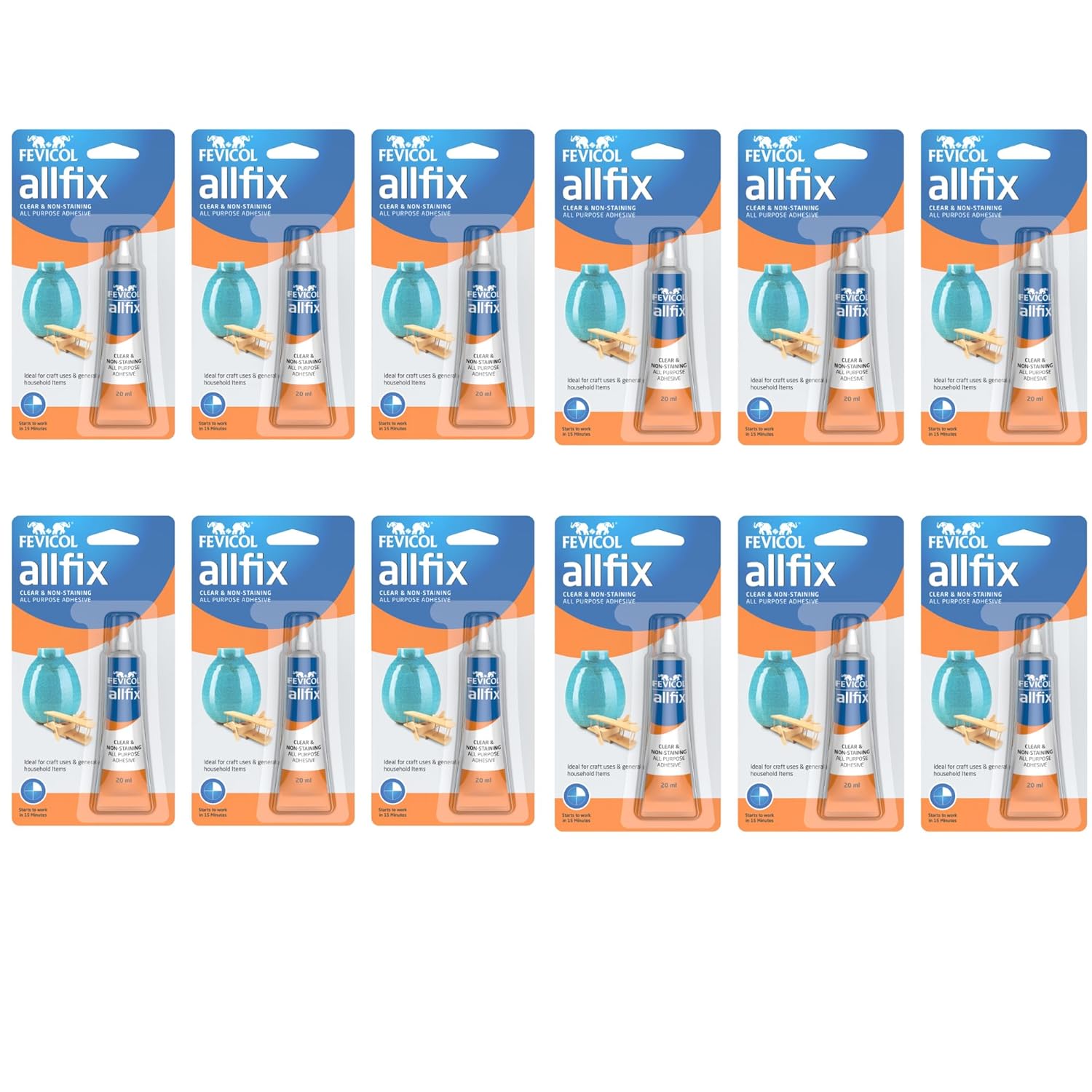 

Fevicol Allfix Multipurpose Adhesive 20ml Pack Of 12 Strong Clear Glue For Crafts Wood Plastic Office And Home Use