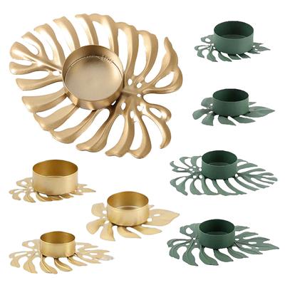 Sfeșnic vintage cu lumânare tip ceai, model metalic, frunze de Monstera, suport pentru lumânare, piedestal, ornament