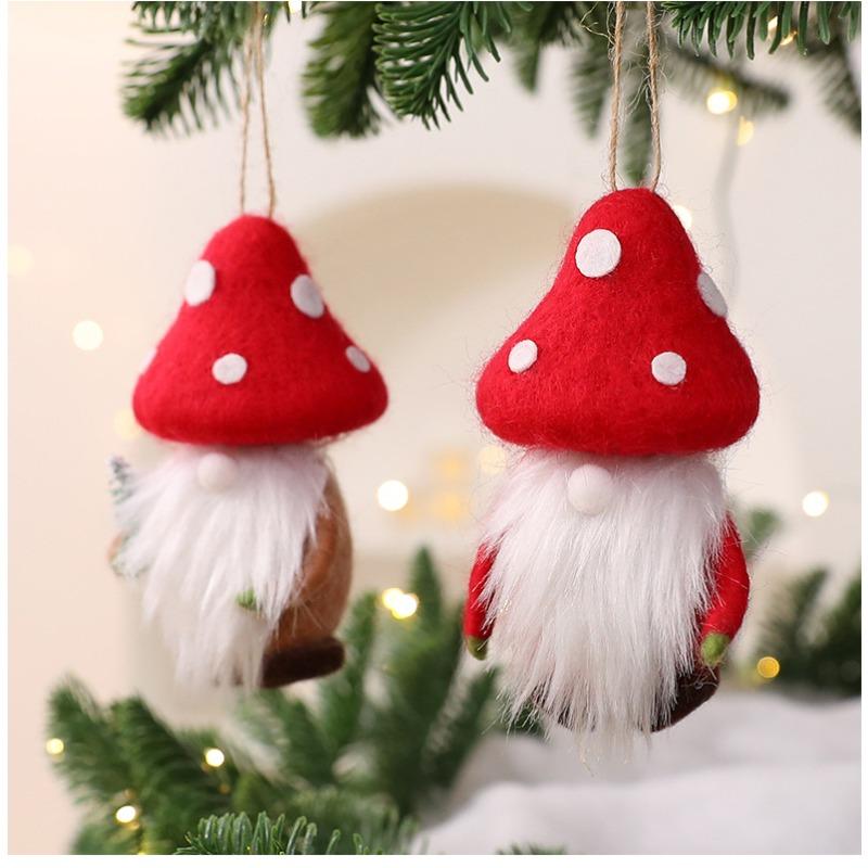 New Mini Christmas Wool Felt Mushroom Christmas Tree Pendant Faceless Midget Old Man Christmas Ornament Pendant Festive Supplies