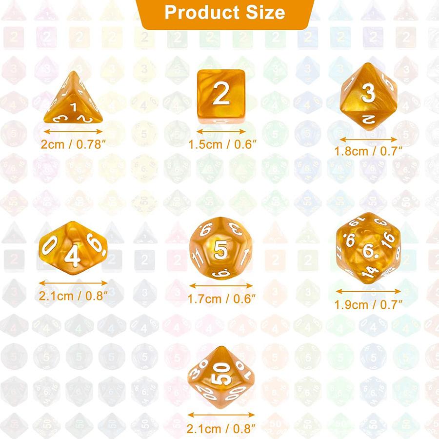 49-teiliges polyedrisches Würfelset mit 7 schwarzen Kordelzugbeuteln, 7 komplette Sätze D4 D6 D8 D10 D% D12 D20 für DND RPG ZSY