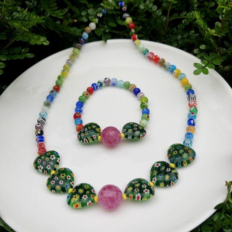 Набор из бус и браслета в форме сердца с тысячей цветов - DIY аксессуары из бусин, универсальный шарм для девочек, мини-украшения