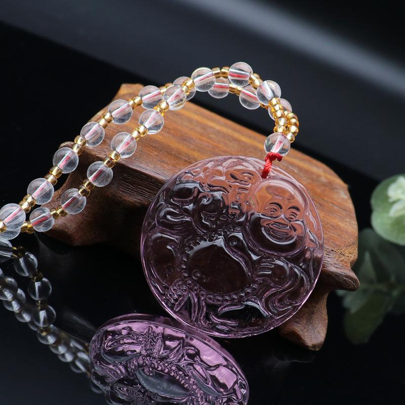 Chinese Style Pink Imitation Crystal Guanyin Buddha Necklace Versatile Sweater Chain Fashion Jewelry Mother'S Day Gift