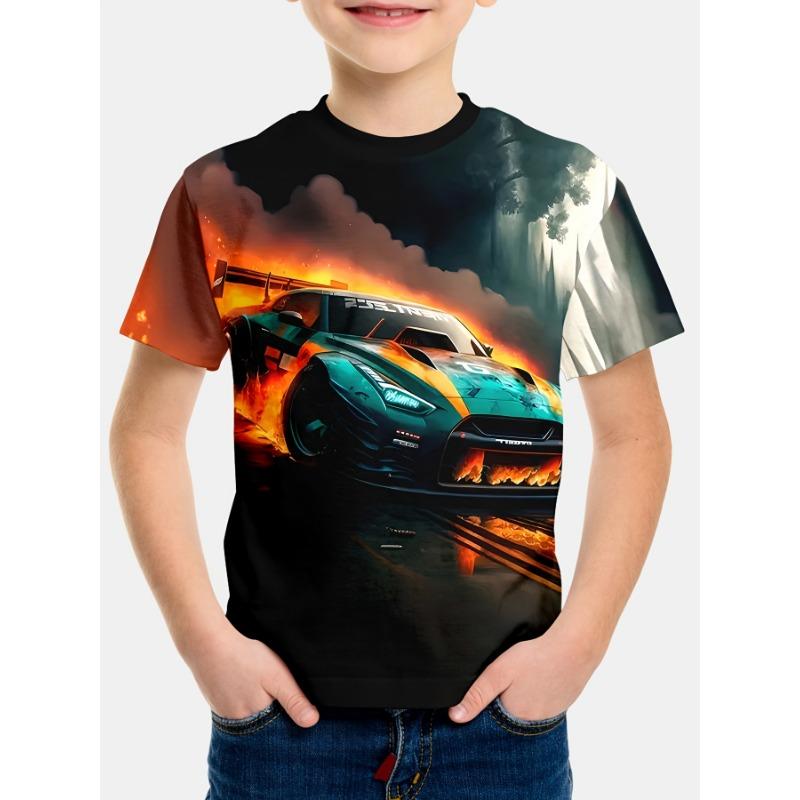 3D Printed Game Player T-Shirt for Boys - Vibrant pixel game design, short-sleeved round-neck,