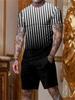 Men's Casual 2pcs Set, Coconut Palm Print T-shirt + Active Shorts Matching Set For Fitness