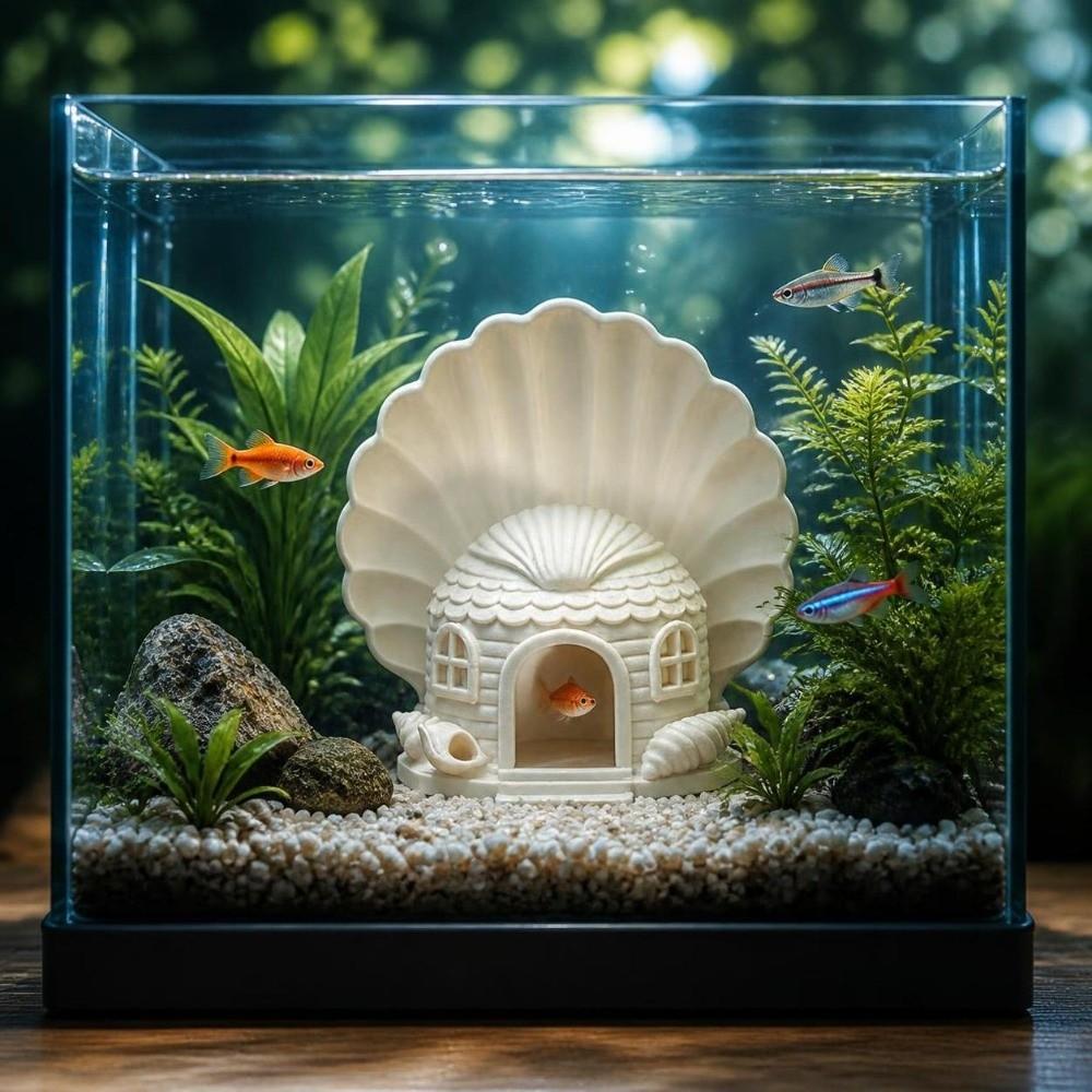 3D Printed Fish Hiding House Seashell Shaped Fish Tank Hideaway Aquarium Landscaping