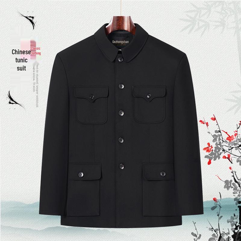 Men's Zhongshan Suit Set for Middle-Aged and Elderly - Autumn/Winter Grandpa's Tang Suit Outerwear
