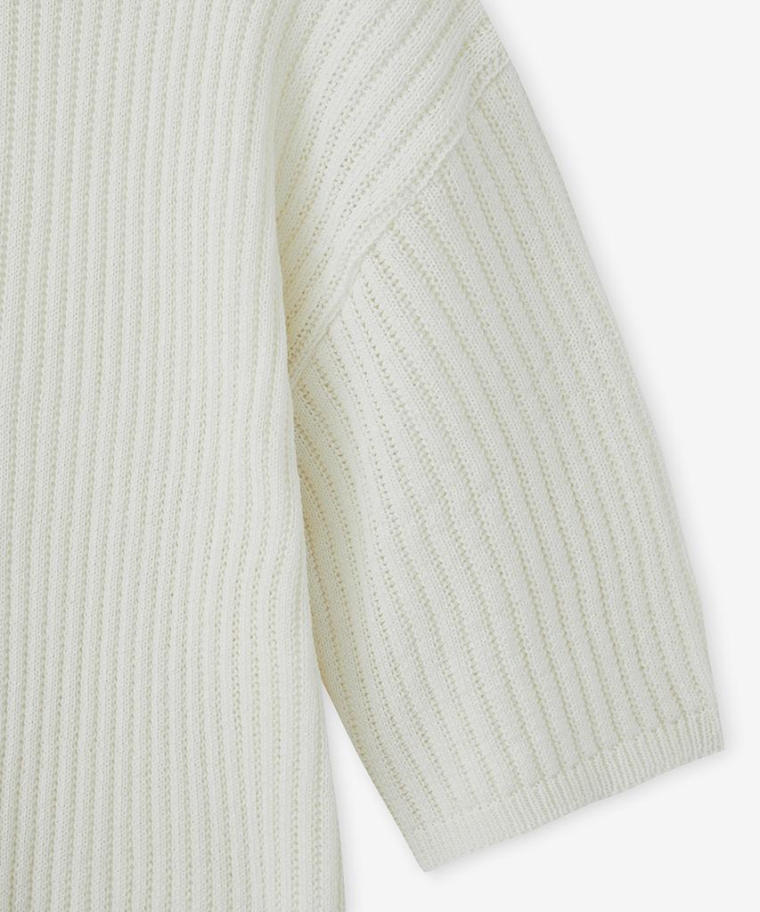 BLOND9 Cotton Rib Collar Short Sleeve Knit_Ivory