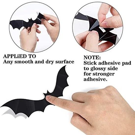 Halloween Bat Sticker 3D Wall Made PVC Party Accessories Recyclable Realistic Feel Removable Non-Damaging Glass Interior DIY Window Decoration Room (4