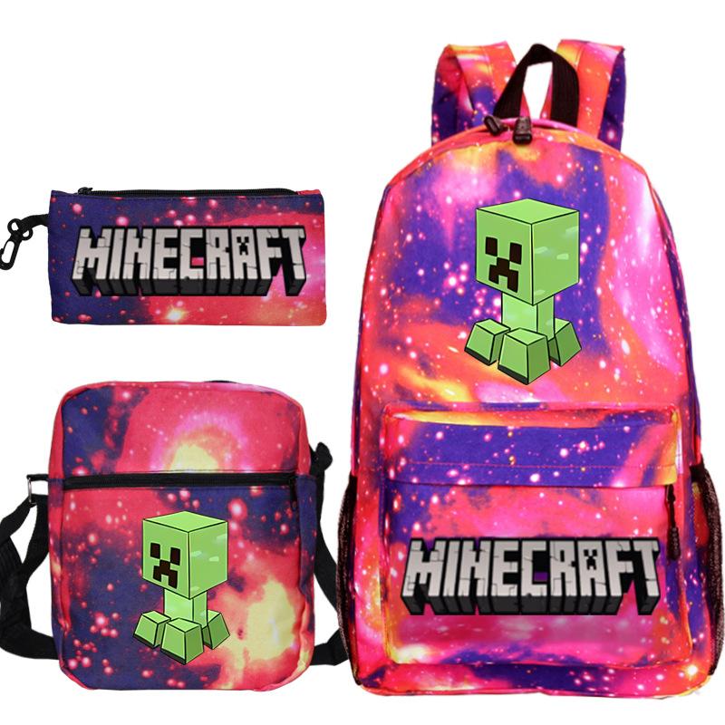 Game Minecraft Printed Children'S School Bag Oblique Span Bag Stationery Pencil Bag Student Backpack Set