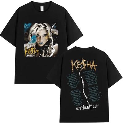 Singer Kesha Album Graphic T Shirt Men Women Hip Hop Vintage Short Sleeve Tshirts Summer Harajuku Oversized Gothic Cotton Shirt