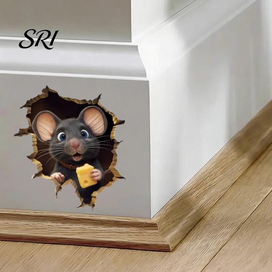 Playroom Wall Decoration 3D Mouse Hole Decals Peel And Stick Decorative Stickers Effect Sticker In The with for Living Room Bedroom Decor Kids