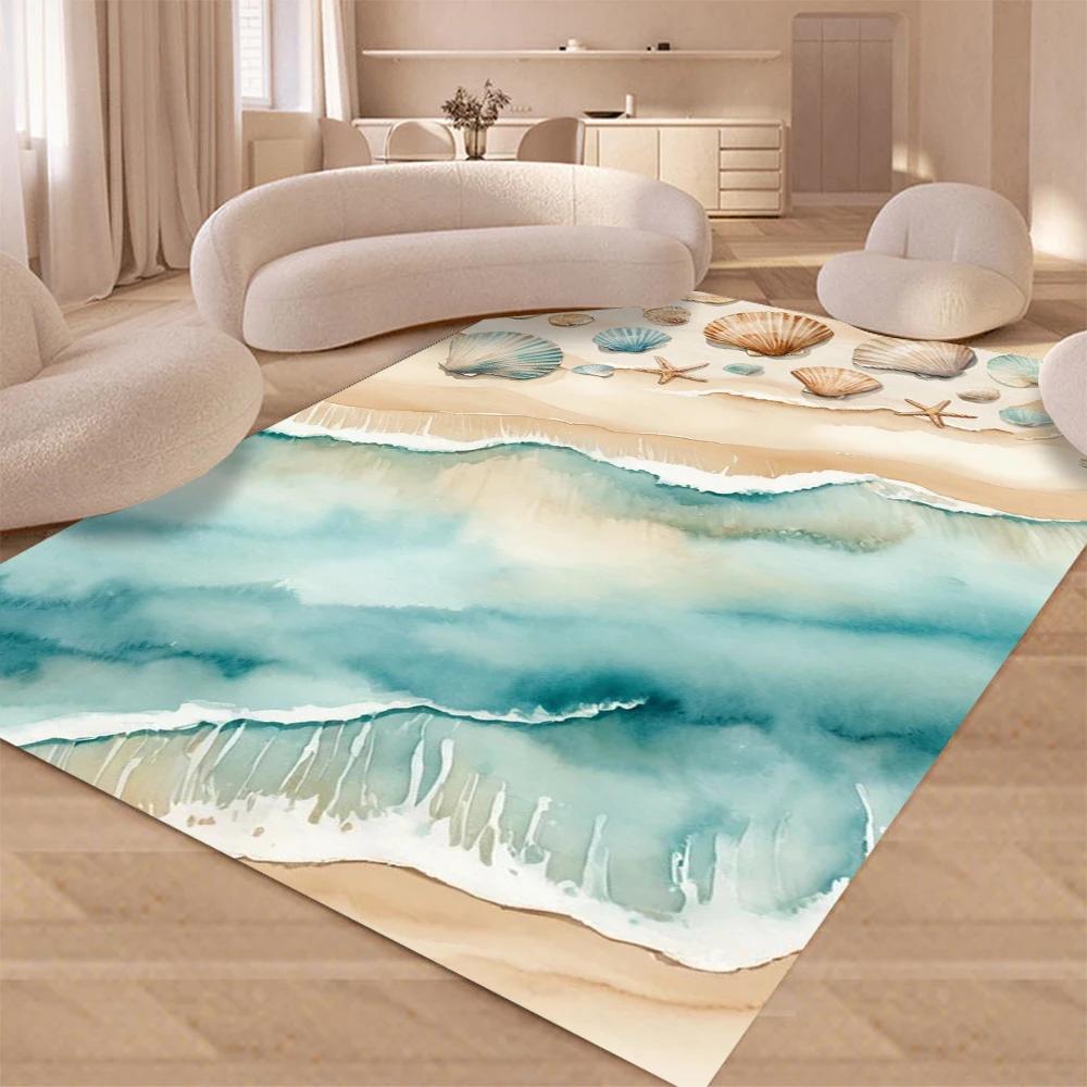 Ocean Beach Scallop Starfish Kitchen Mat Home Decor Carpet for Living Room Bedroom Bedside Foot Pad Non-slip Bathroom Doormat