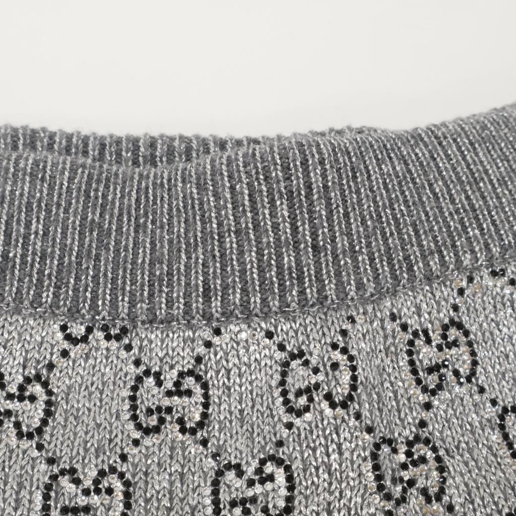 Gucci Domestically Authorized 813719 25th Cruise Rhinestone GG Embroidered Wool and Cashmere Knit Pants Bottoms S SilverUsed