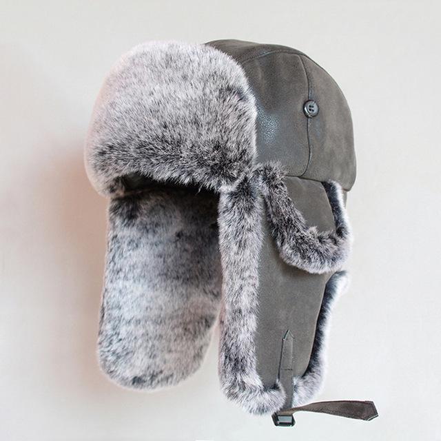 MENS RUSSIAN FUR COSSACK HAT winter grey trapper Gents small warm hiking Ushanka