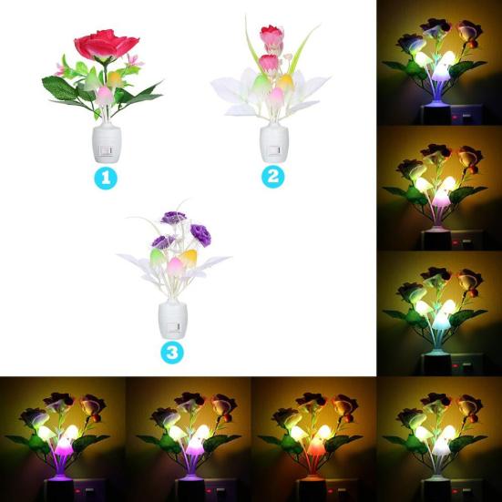LED Flower Vase Wall Plug-in Potted Sensor Light Color Changing Night Lamp Decor