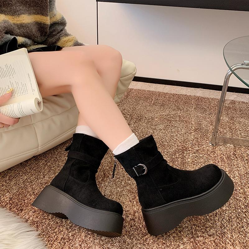 Retro Thick-soled Heightening Boots Women's 2025 Autumn New Versatile and Thin Short Boots British Wind Locomotive Martin Boots