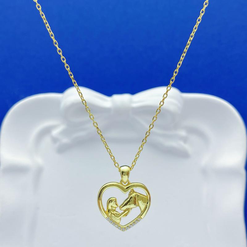 Elegant S925 Sterling Silver Heart Necklace: Girl and Horse Design, Gold Plated, Simple Luxury & Versatile Style. S925 Silver
