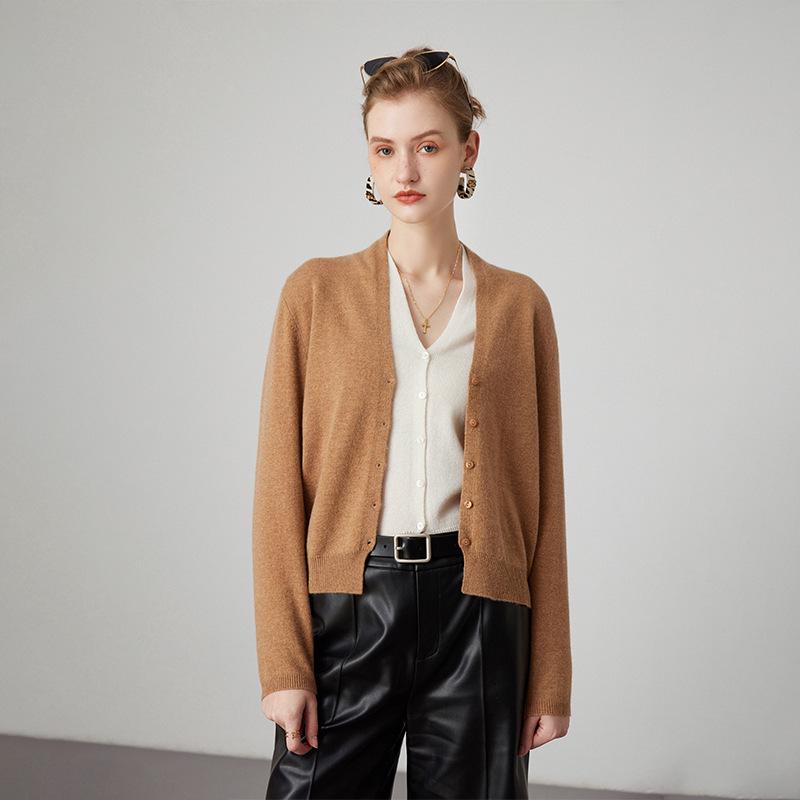 Women's Soft Cashmere V-neck Button-up Cardigan - 2023 Autumn/Winter Collection