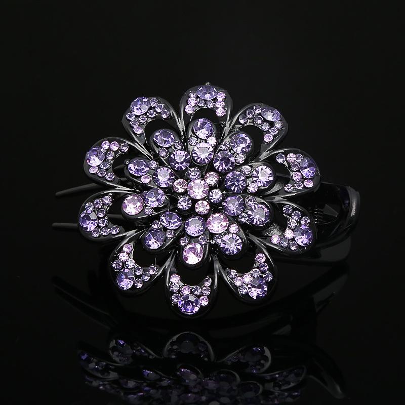 Flower Hair Clip Crystal Rhinestone Fancy Ponytail Barrette Elegant Hair Clip for Women