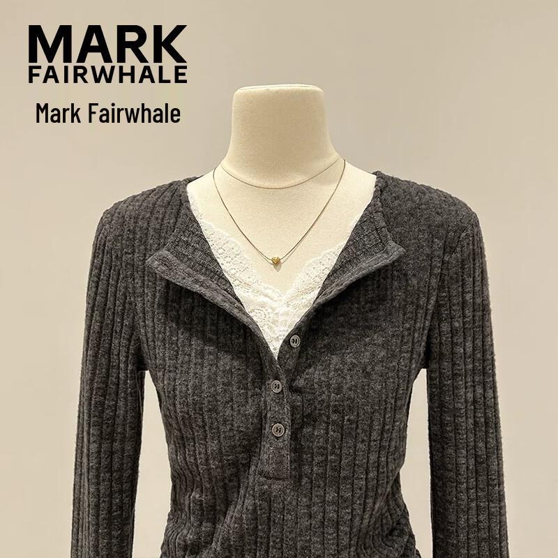 Mark Fairwhale Women's V-Neck Lace-Trimmed Long Sleeve Slim-Fit Top