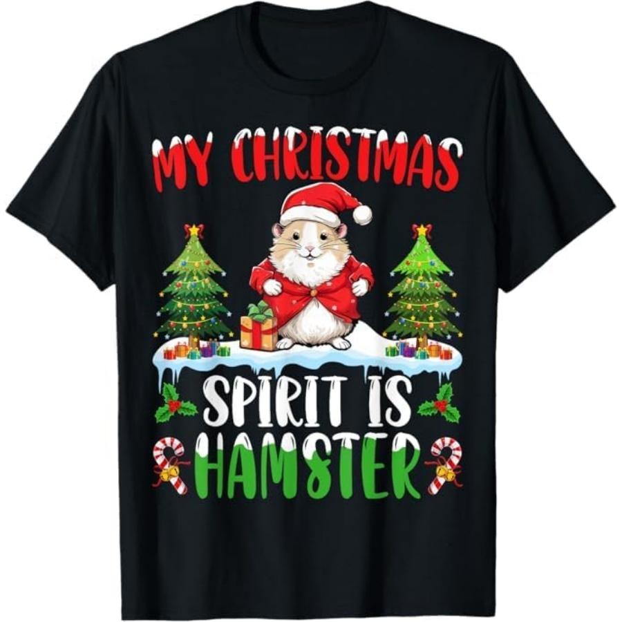Hamster Santa Hat Xmas My Christmas Spirit Hamster T-Shirt GIU1 Mens Womens Tank Top Sweatshirt Hoodie Longsleeve 857 Black