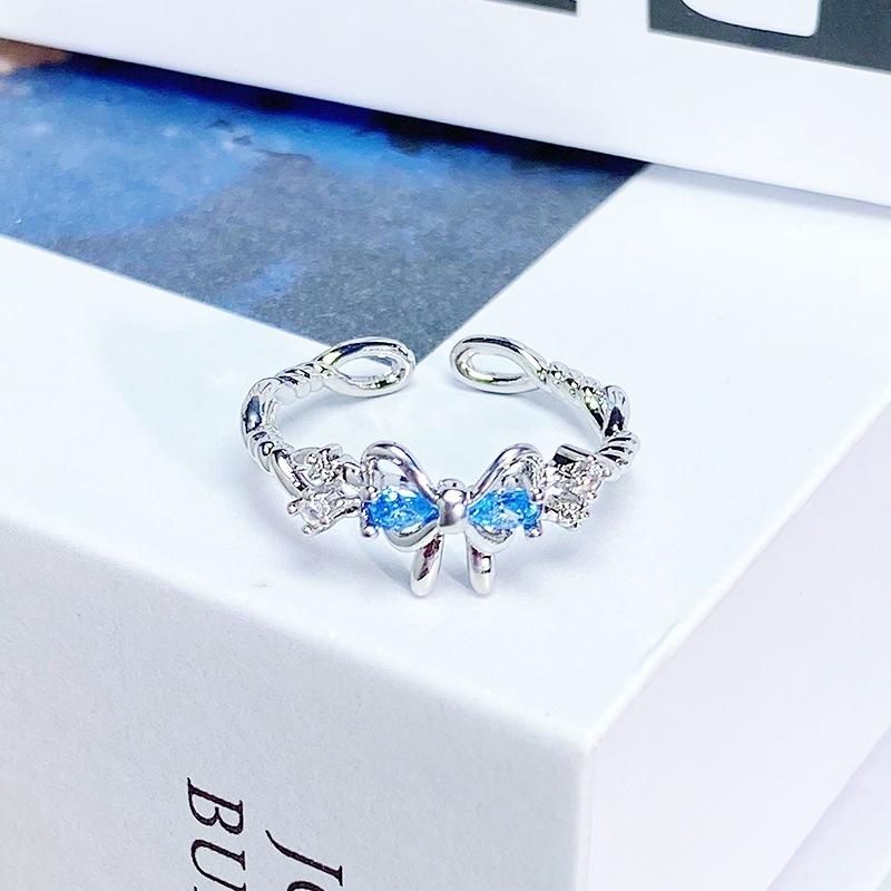 Sweet Light Luxury Zircon Super Flash Exquisite Open Ring Niche High-End Sense Stacking Wearing Colored Treasure Ring Women'S Model