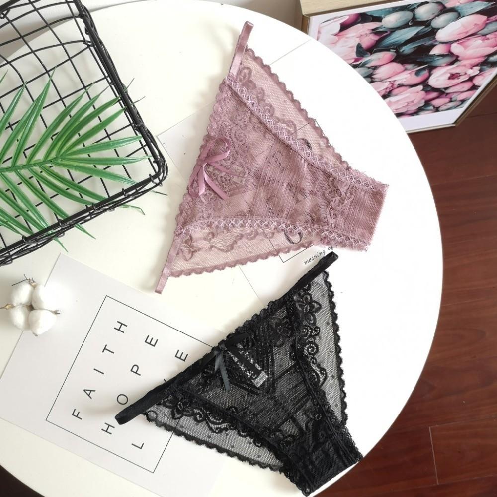 Sheer Lace Mesh Women Thong Floral T-Back Panties Thin Lace Flower Briefs Lady