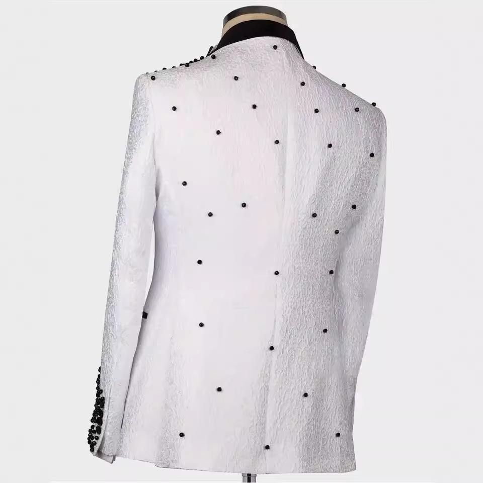 Elegant and Stylish Big & Tall Men's Suit Set with Handcrafted Beadwork for Formal Events, Luxurious Blazer and Trousers Combo