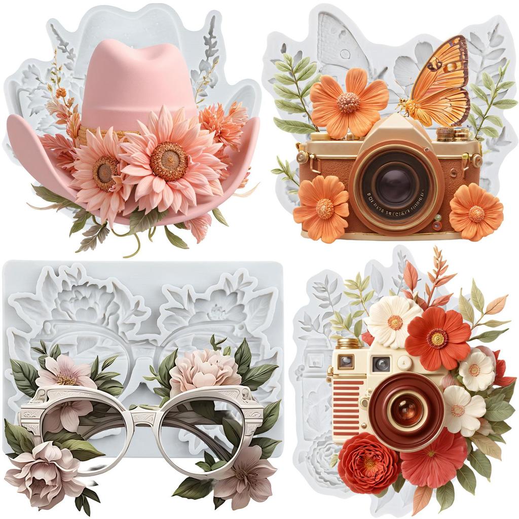 Sunflower Hat Silicone Mold Sunglasses Camera Fondant Molds Cake Decorating Tools Theme Cake Dessert Decorated Chocolate Candy Mold