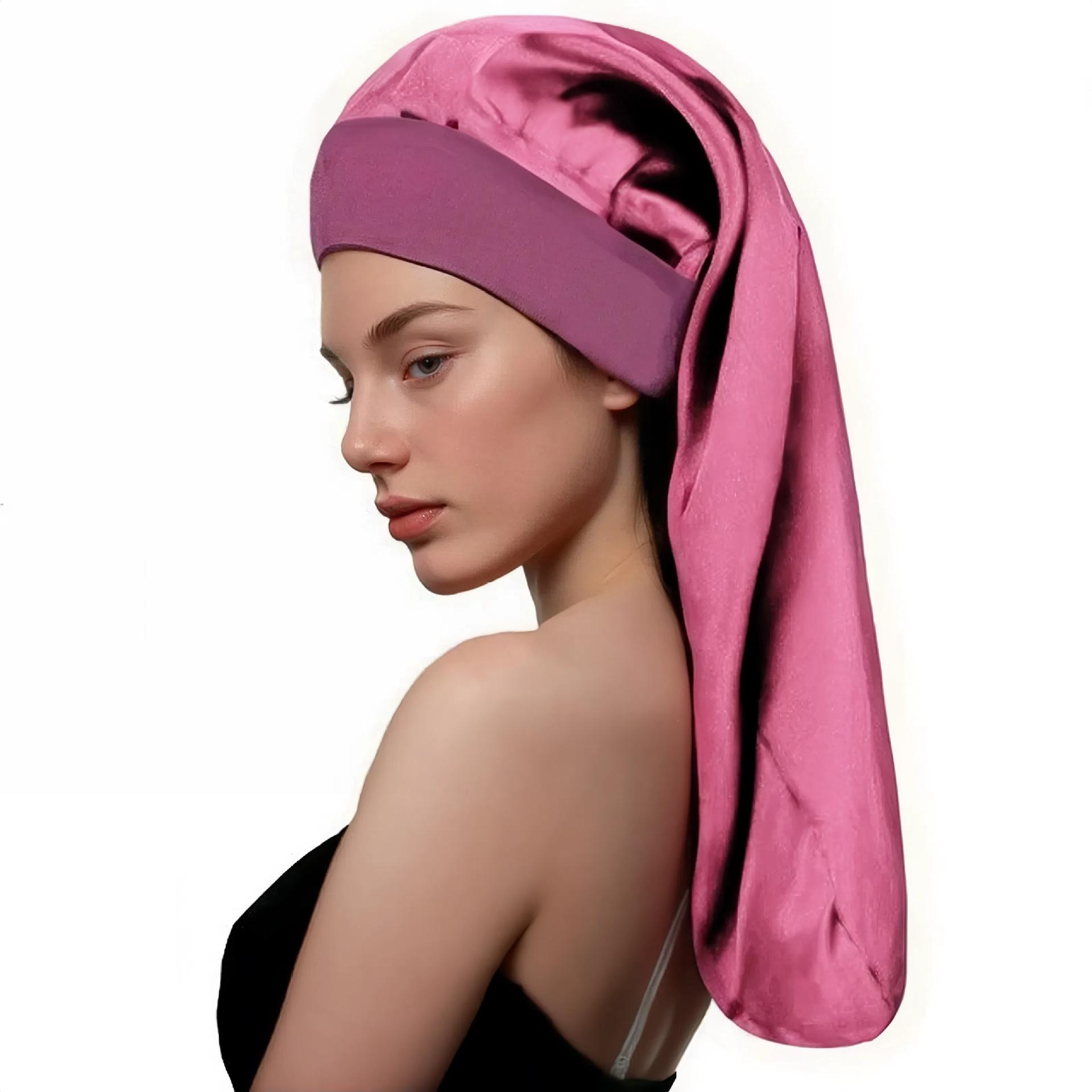 

Эластичная атласная шапочка для сна с длинными полями и широкими полями - однотонный платок для ухода за волосами и красоты One Size