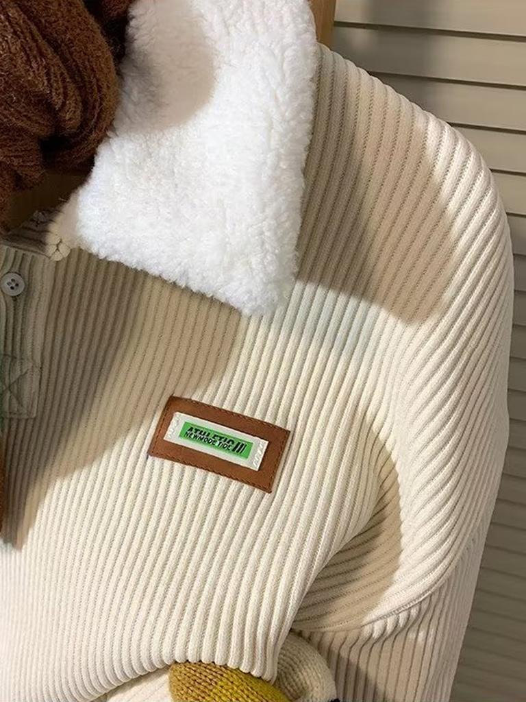 Corduroy Sweatshirt for Women Plus Velvet Thickened Pullover Japanese Style Warm Top Clothing Autumn Winter