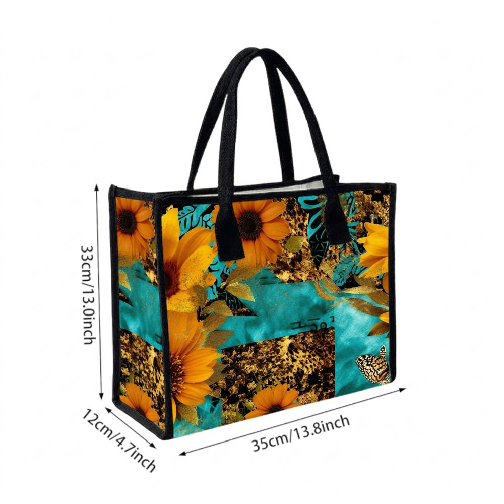 Sunflower Leopard Tote Bag Casual Large Capacity Shoulder Handbag for Daily Use Shopping Travel