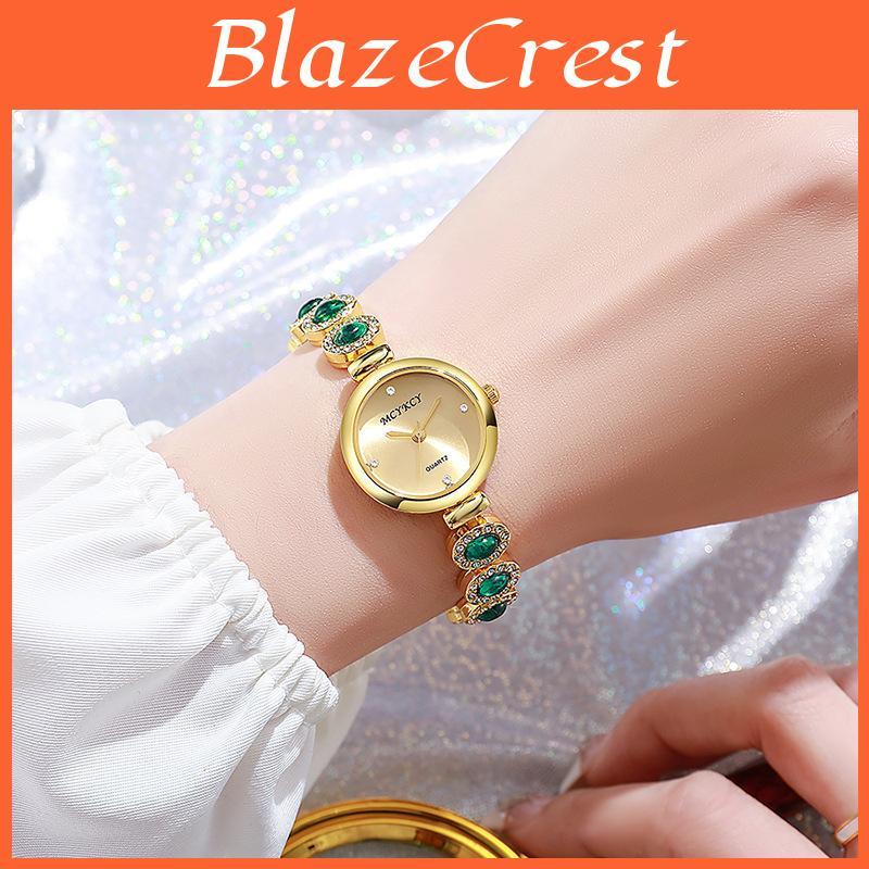 Mcykcy Gold Alloy Watch With Gemstone Dial For Women Elegant Quartz Timepiece