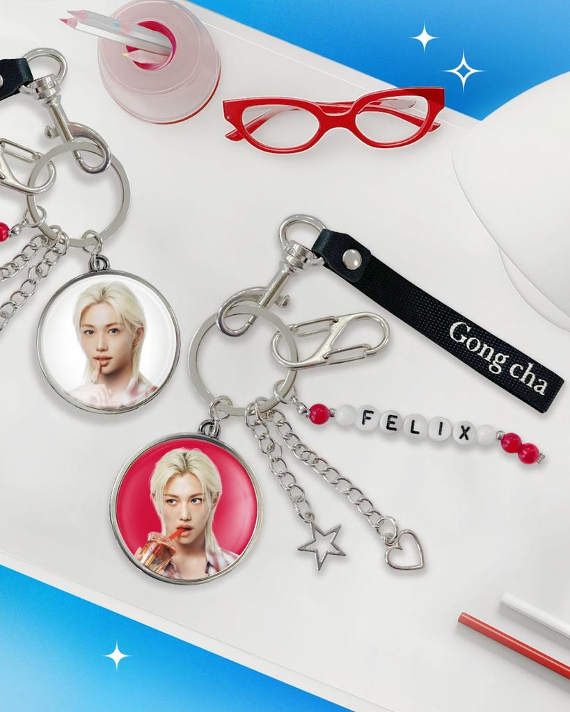 Stray Kids Felix X Gong Cha Limited Keyring– Red / White
