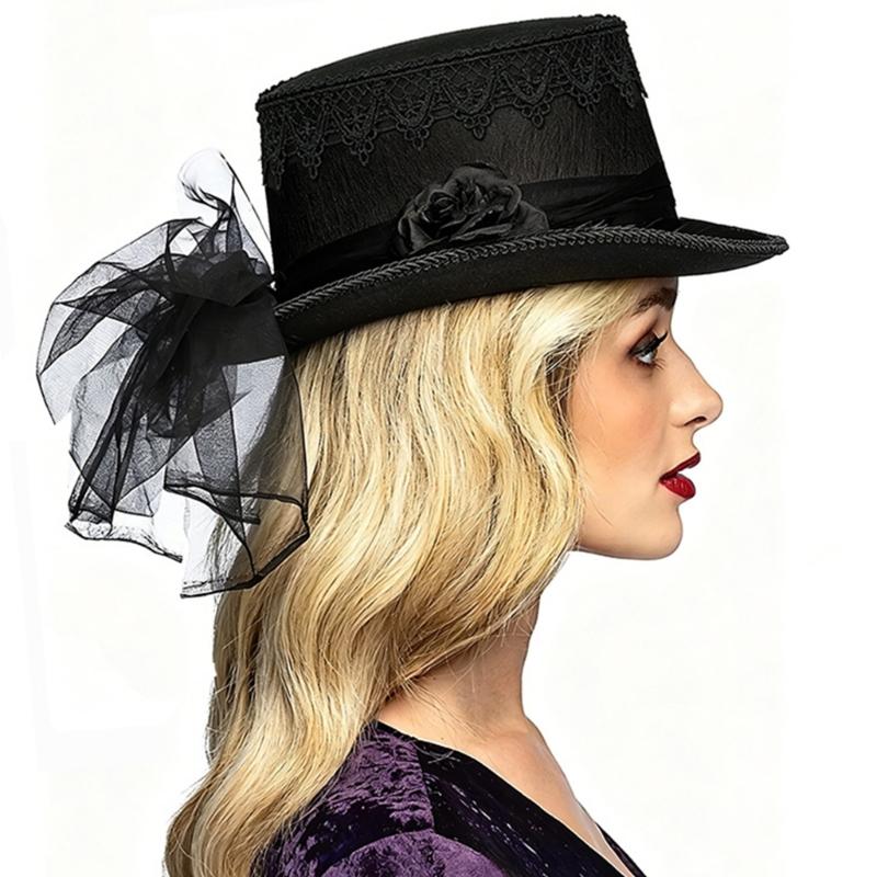 Stylish Black Lace Victorian Hat Party Costume Hat Role Play Headwear Perfect For Themed Parties And Concerts