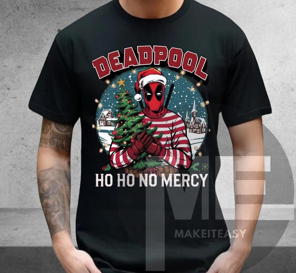 Deadpool Ho Ho No Mercy T-shirt Funny Cotton Unisex Black Tee Marvel Fan Gift