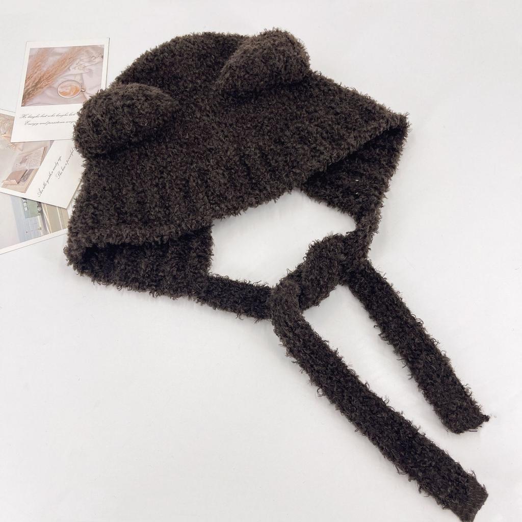 Women'S Fluffy Bear Knitted Beanie - Autumn Winter Thickened Warm Hat With Ear Protection, Cute Fuzzy Winter Cap For Women