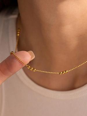 1 Pc Stainless Steel Necklace With Beads For Women, Korea Blogger Style, Versatile And Fashionable Choker Necklace