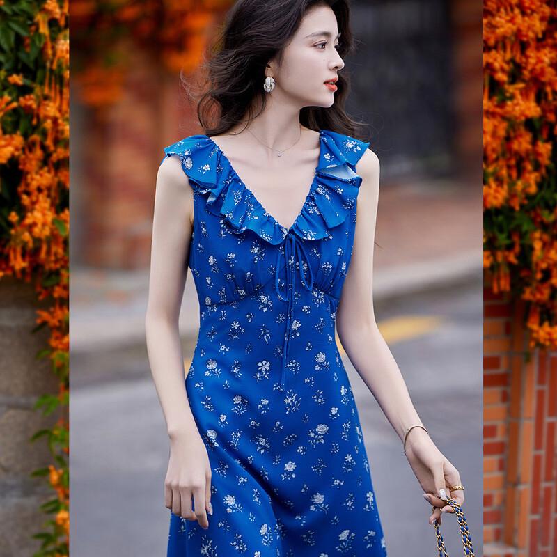 Retro Printed V-Neck Sleeveless Ruffle Maxi Dress