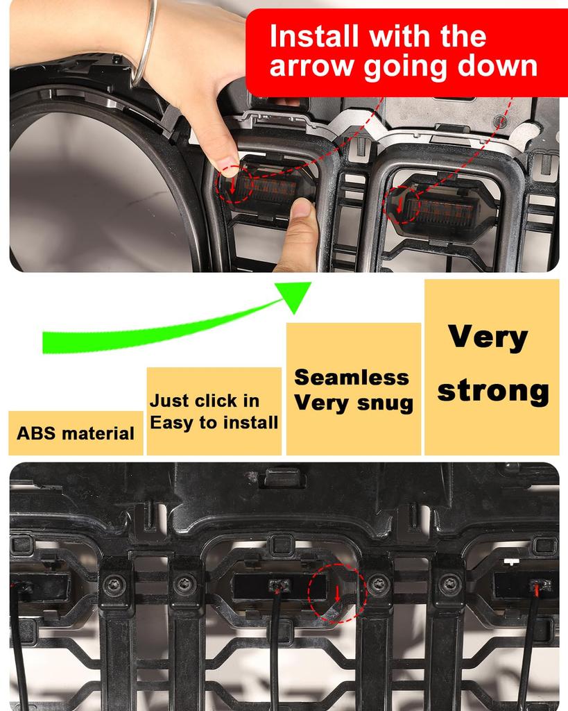 White LED Grille Lights for Jeep Wrangler JL Wrangler JL Front Grille Trim 2024-2025, Accessories,