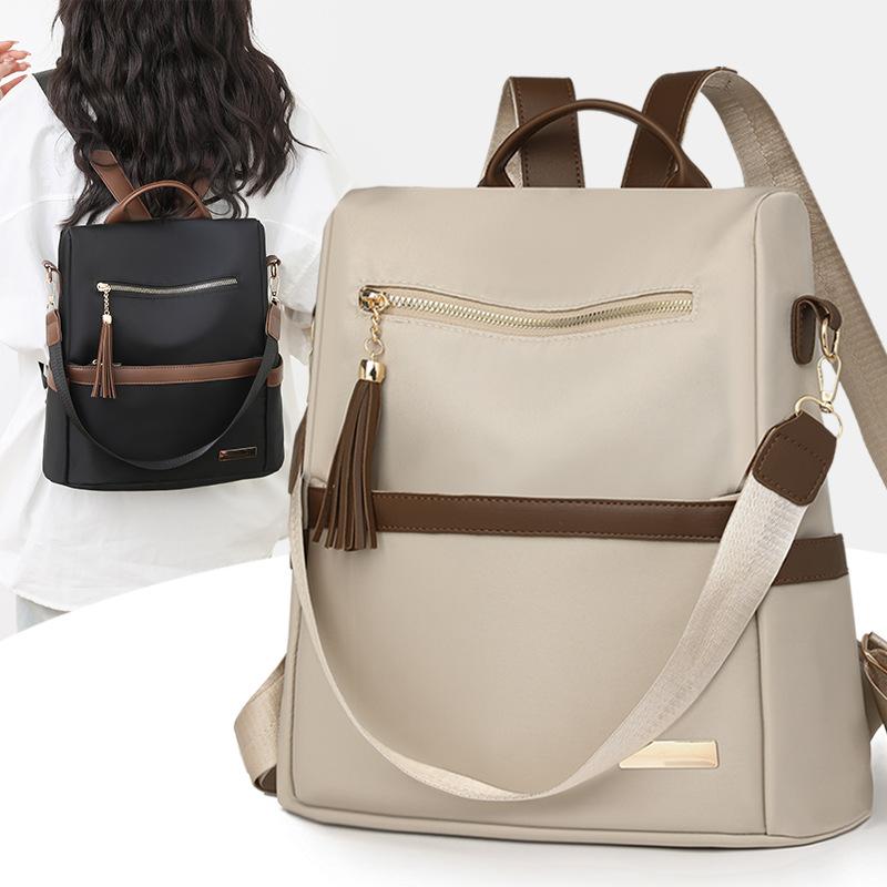 Tassel Backpack Women's Color Contrast Travel Small Backpack Student Schoolbag