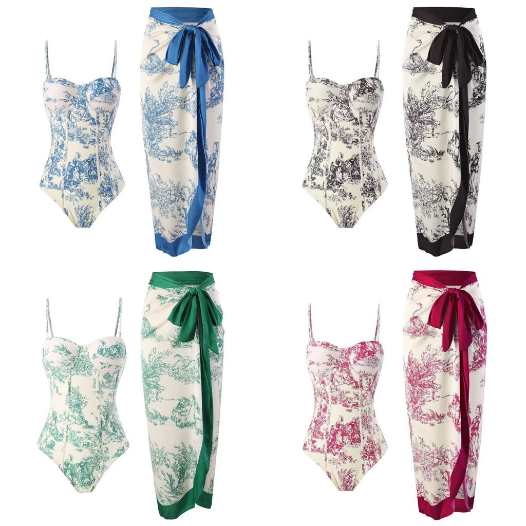 Women's Vintage Fashion Swimsuit Push Up Tummy Control Monikini Lace Up Cover-up Swimwear Set Two Pieces Slimming Close-fittingTankini Bathing Suit