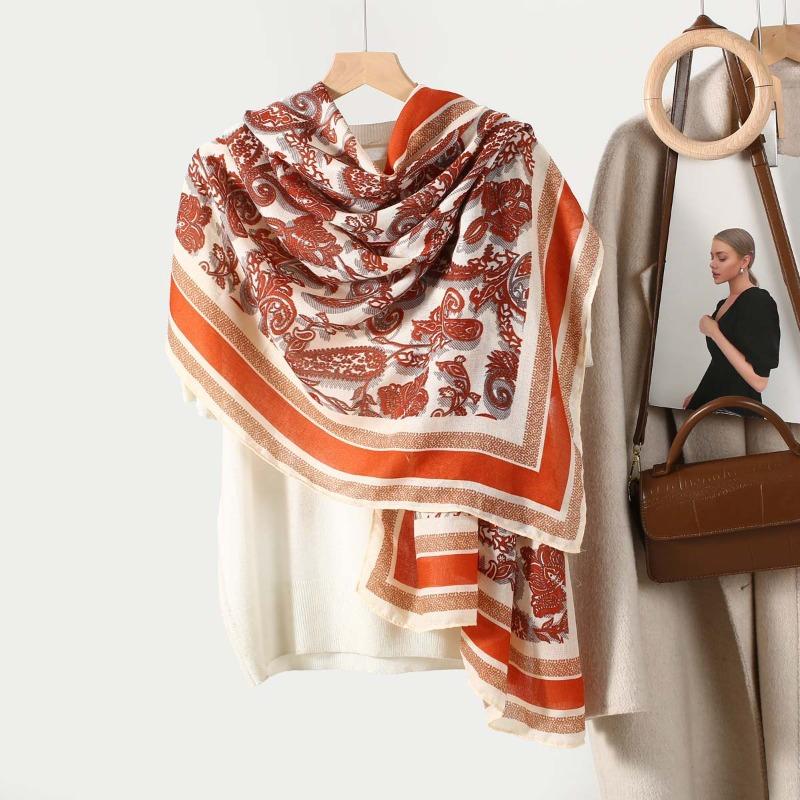 Retro Frame Cashew Print Women's Scarf Spring and Autumn Cotton and Linen Feel Scarf Warm Scarf Autumn and Winter Yarn