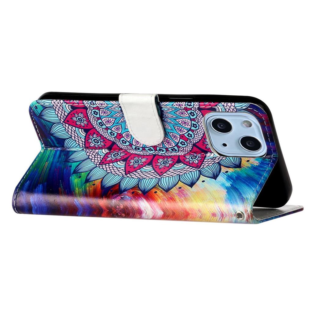 Pattern Printing Leather Wallet Phone Case for iPhone 15,Drop-proof Phone Stand Cover