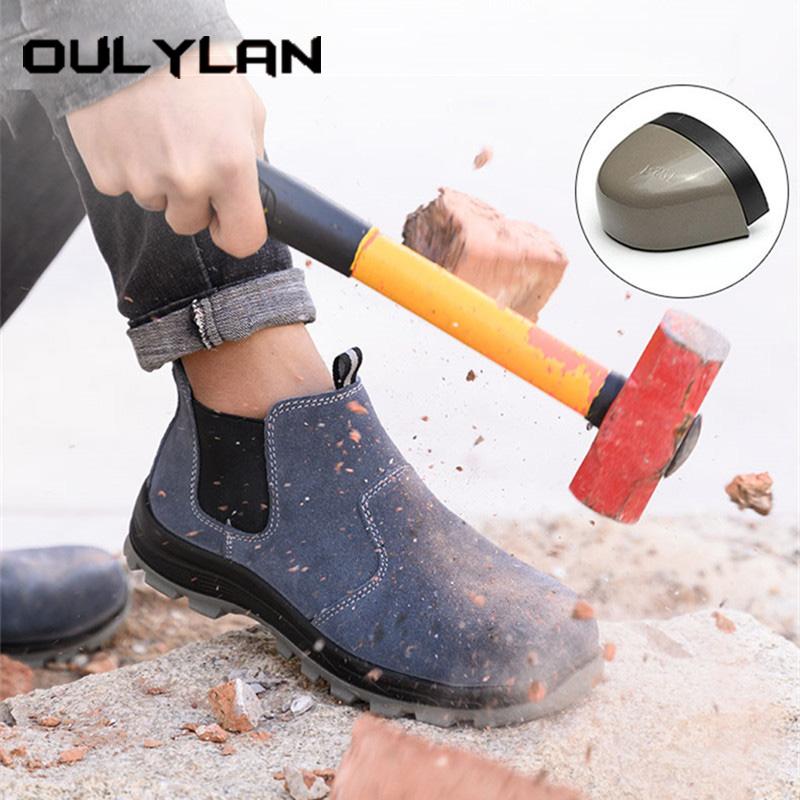 Oulylan Wear Resistant Steel Toe Work Sneakers Men Breathable Industrial Safety Shoes Lightweight Anti-smash Protection Footwear