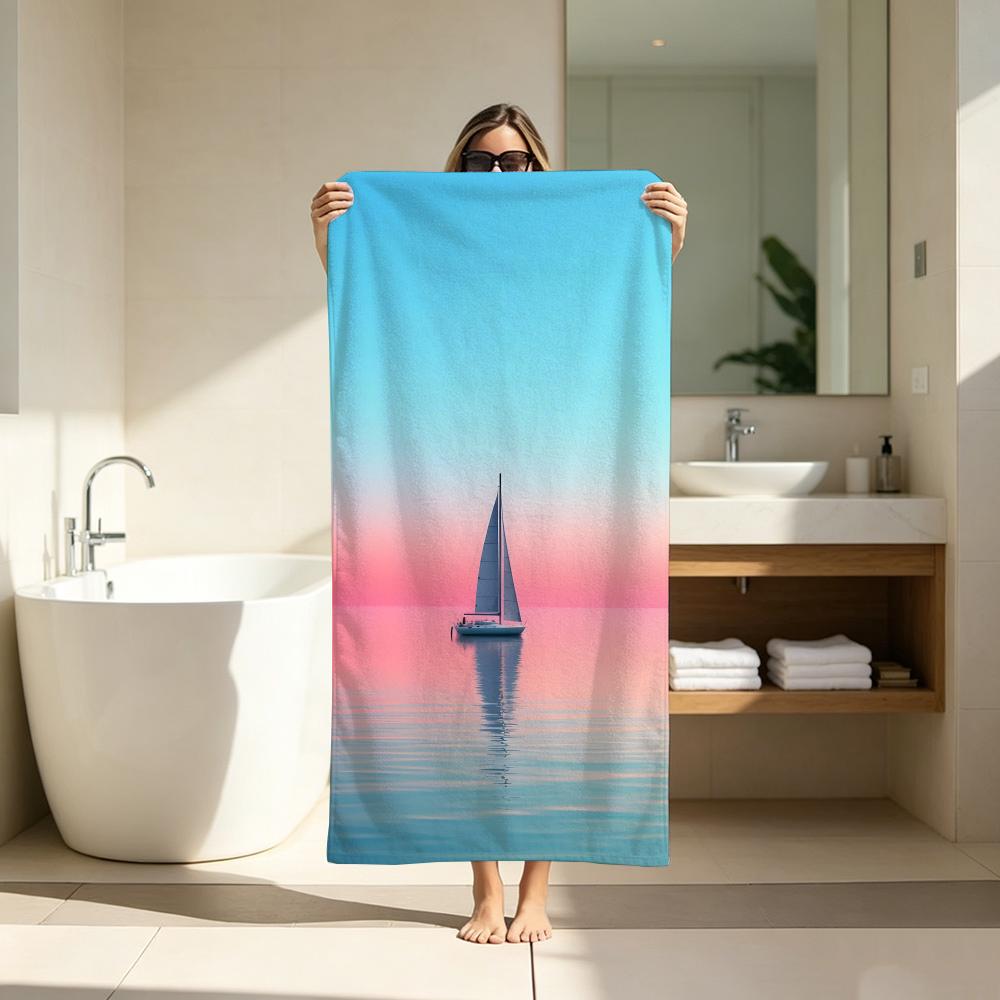 Mi nimal Sailboat Ocean Towel ultra-fine fiber quick drying absorbent bath towel, outdoor swimming sports towel